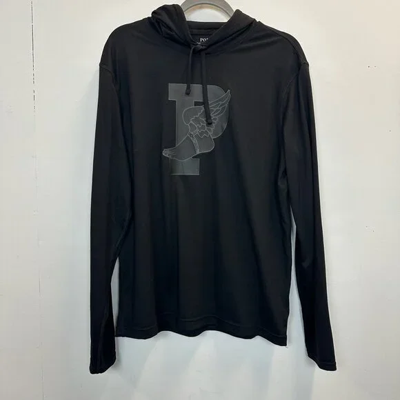 Polo Ralph Lauren P Wing Performance Black Hooded Long Sleeve T Shirt Medium - Picture 3 of 16